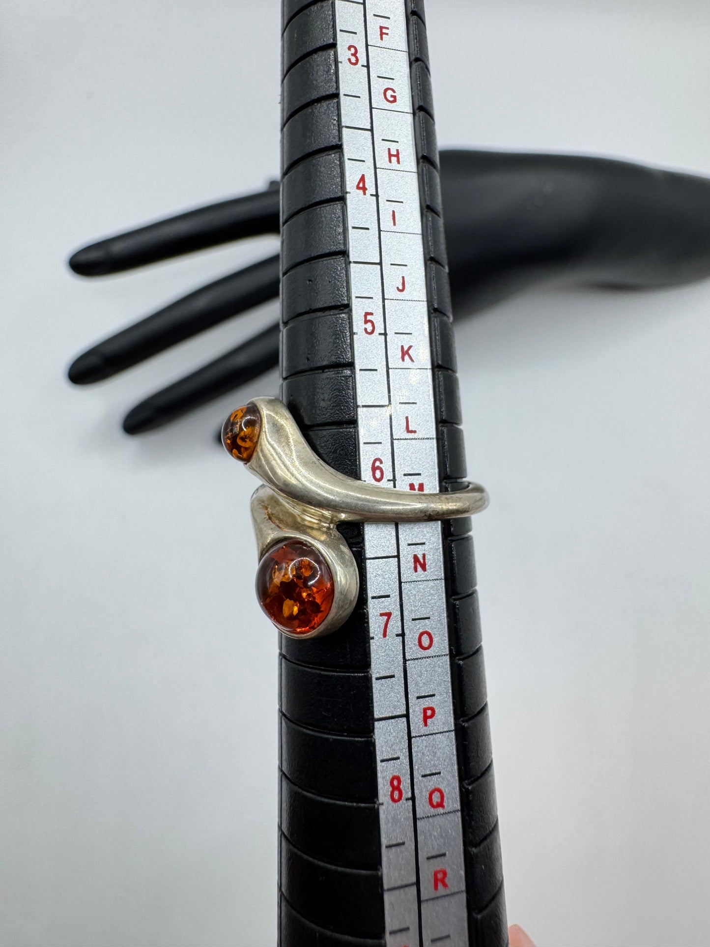 Sterling Silver Dual Amber Wave Ring Size 6