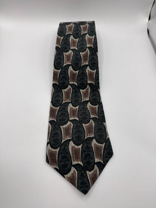Vintage Pierre Cardin 100% Silk Tie – Brown & Black Abstract Pattern, 57” x 4”