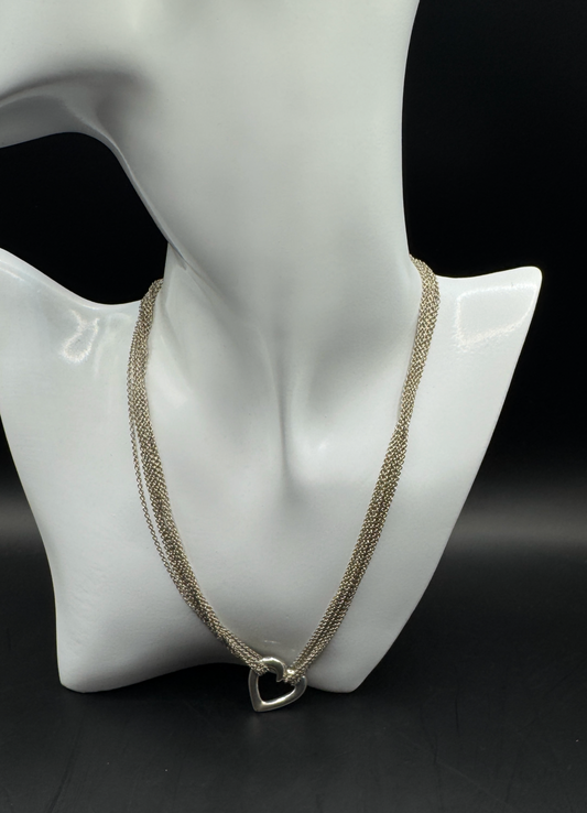 Massive Sterling Silver 925 Multi-Strand Heart Motif Necklace