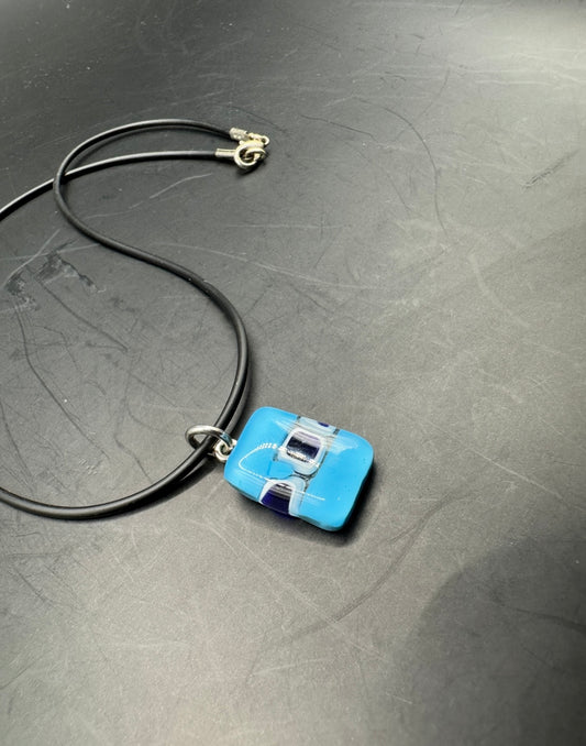 Murano Glass Pendant Necklace β Blue Art Glass on Black Cord β Handmade Look