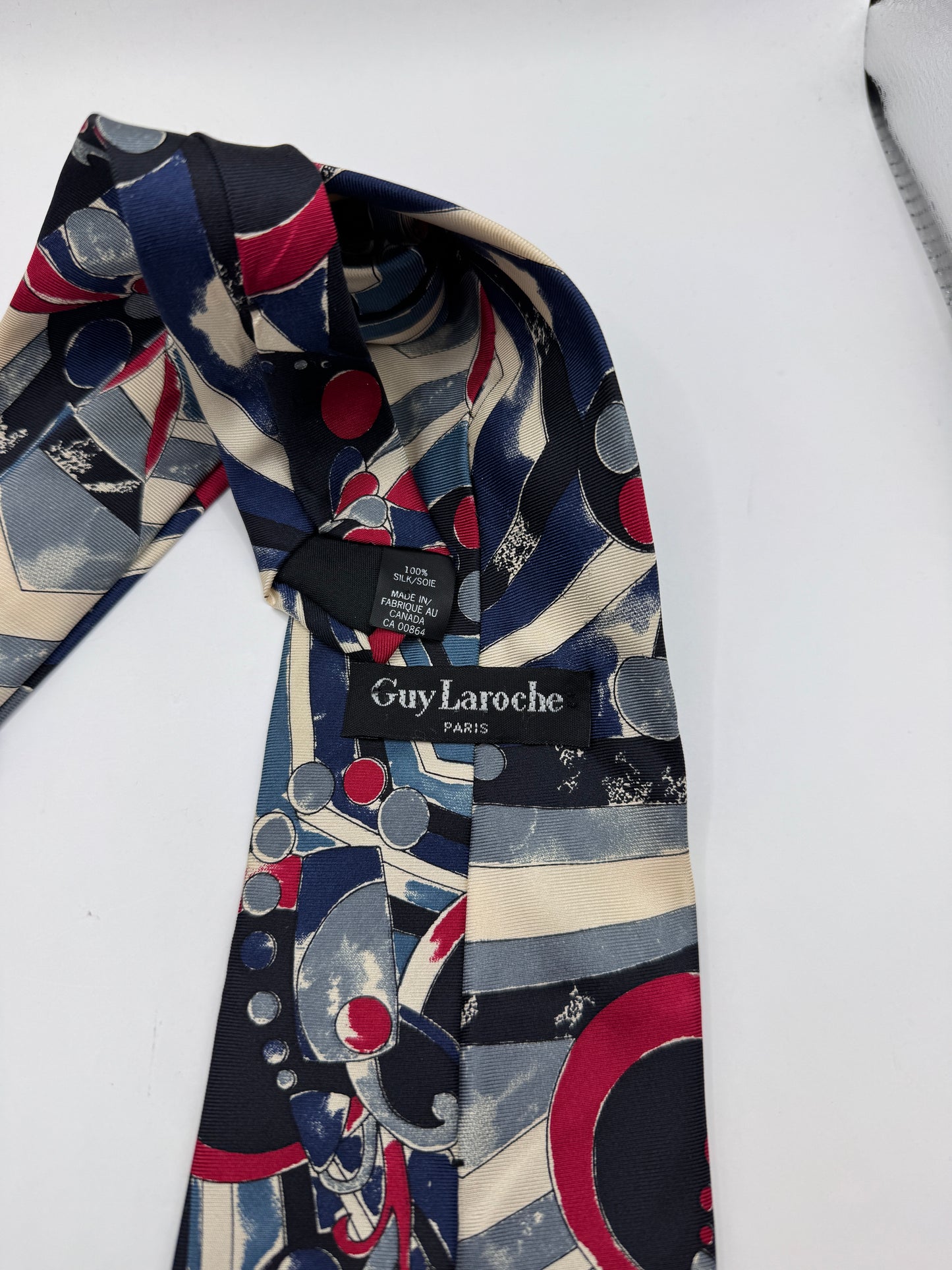 Vintage Guy Laroche Paris Silk Tie – 100% Silk, Abstract Geometric Pattern