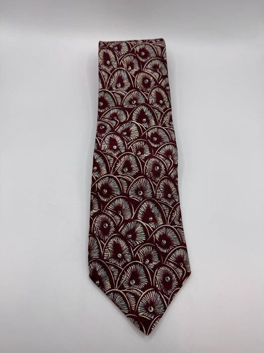 Vintage Club International Silk Tie – 100% Silk, Art Deco Fan Pattern