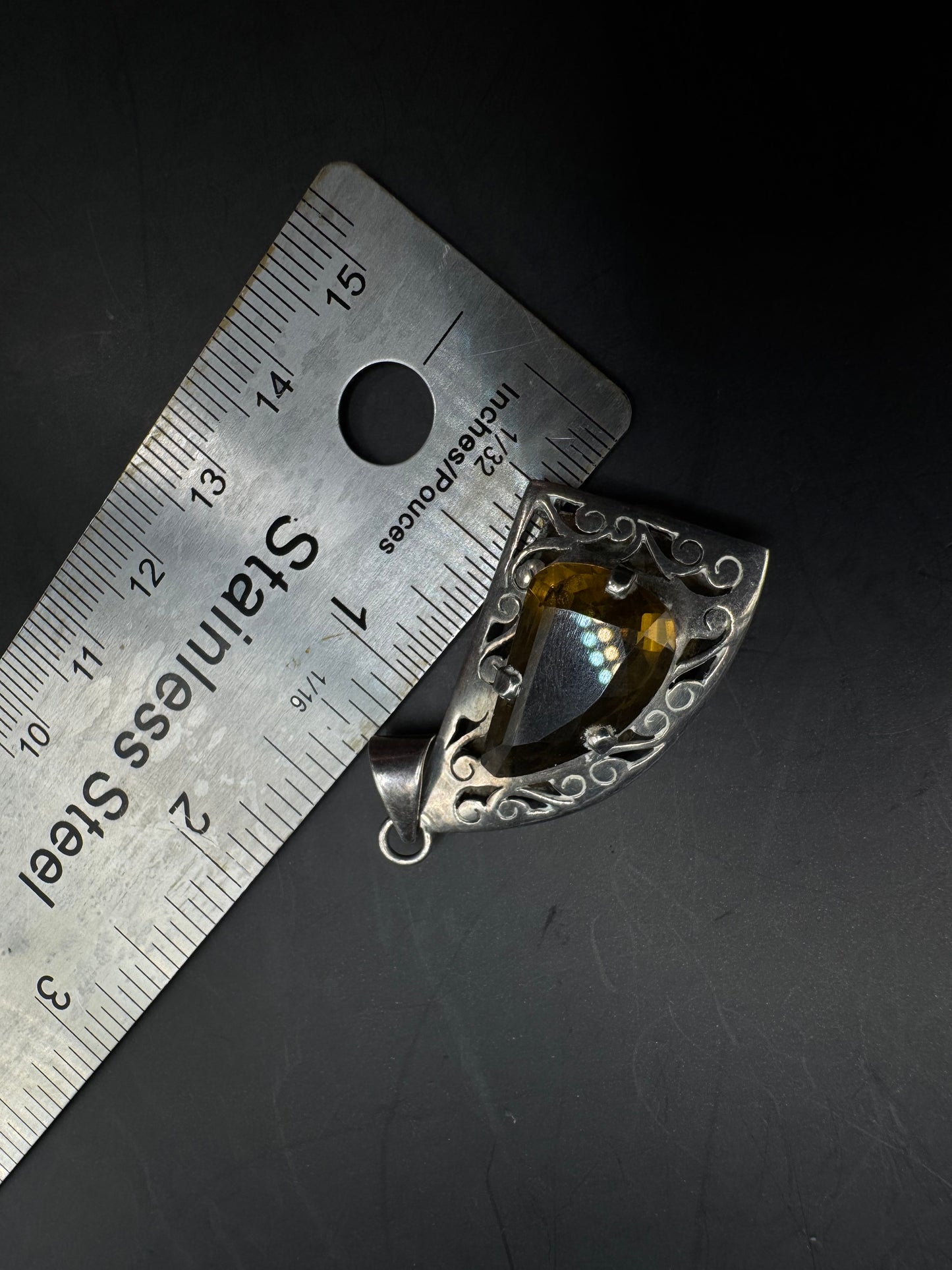 Vintage Sterling Silver Citrine Pendant – 1.5”