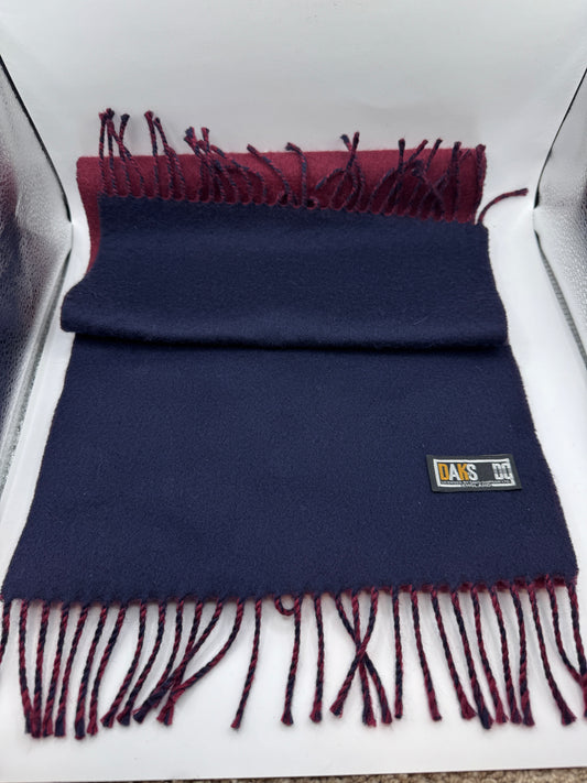 Vintage DAKS Men’s Scarf – 100% Cashmere, Navy & Burgundy, 59” x 12”