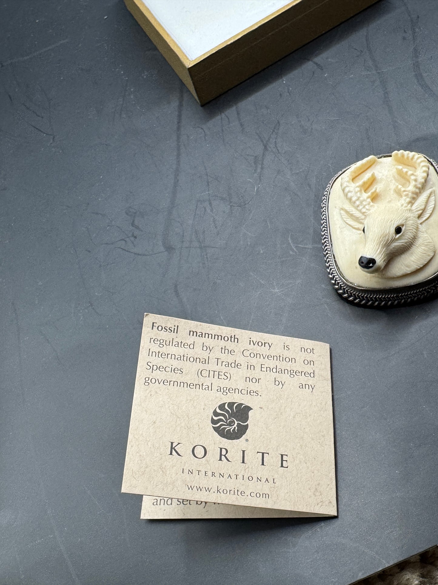 Vintage KORITE Sterling Silver 925 Pendant Brooch – Fossil Mammoth Ivory Deer Carving – CITES Exempt – Large Wildlife Statement Piece – New Old Stock