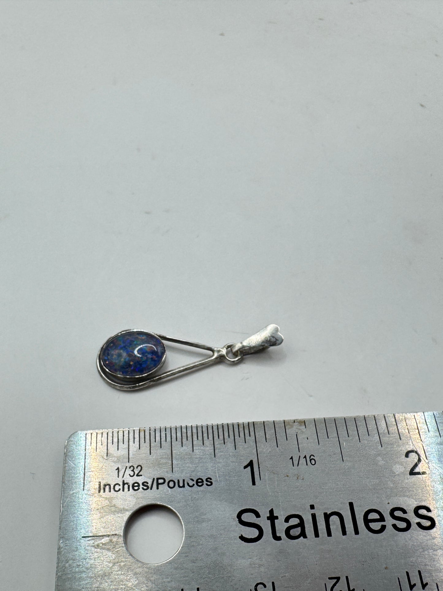 Vintage Sterling Silver Smoky Opal Pendant – Blue Fire Teardrop Gemstone Charm