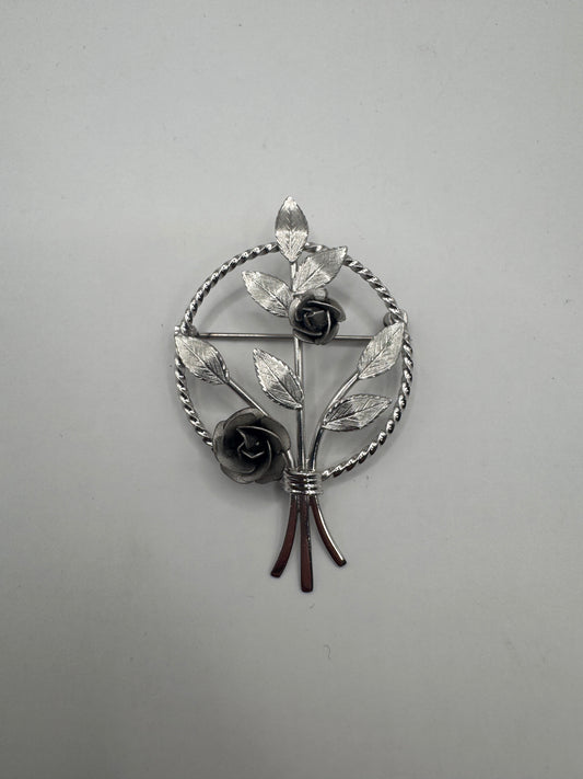 Fine Sterling Silver BOND BOYD Circular Floral Pin Brooch