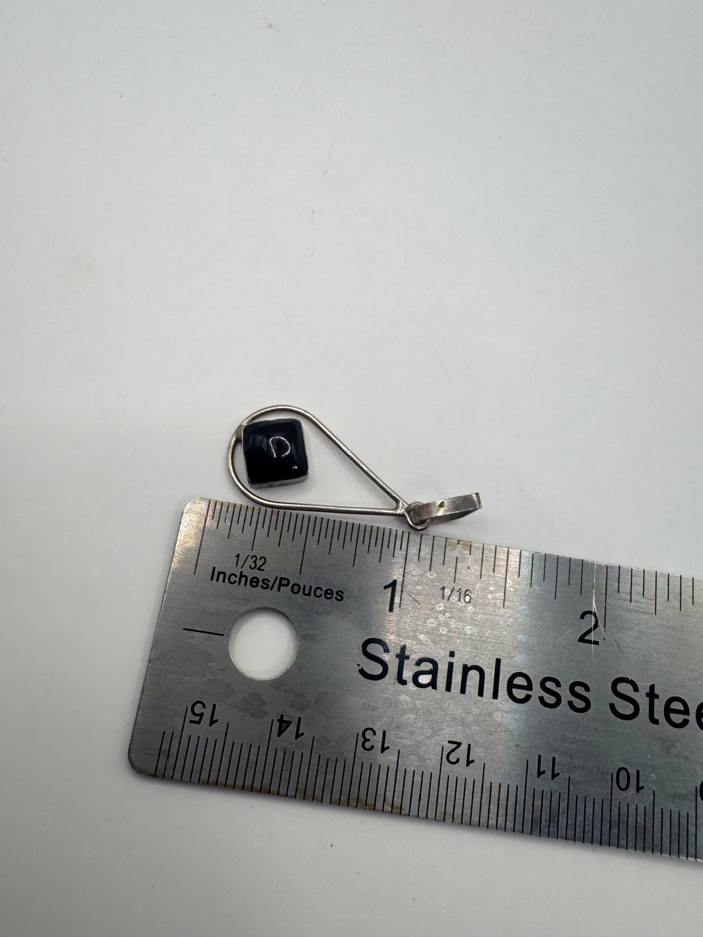 Vintage Sterling Silver Teardrop Pendant with Black Onyx