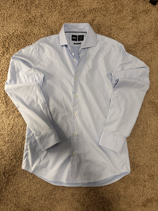 BOSS Men’s Dress Shirt – Size M (15 1/2), Light Blue Microprint