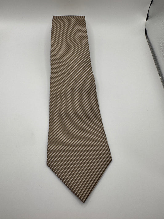 Vintage Countess Mara 100% Silk Tie – Taupe Diagonal Stripe, 59” x 4”