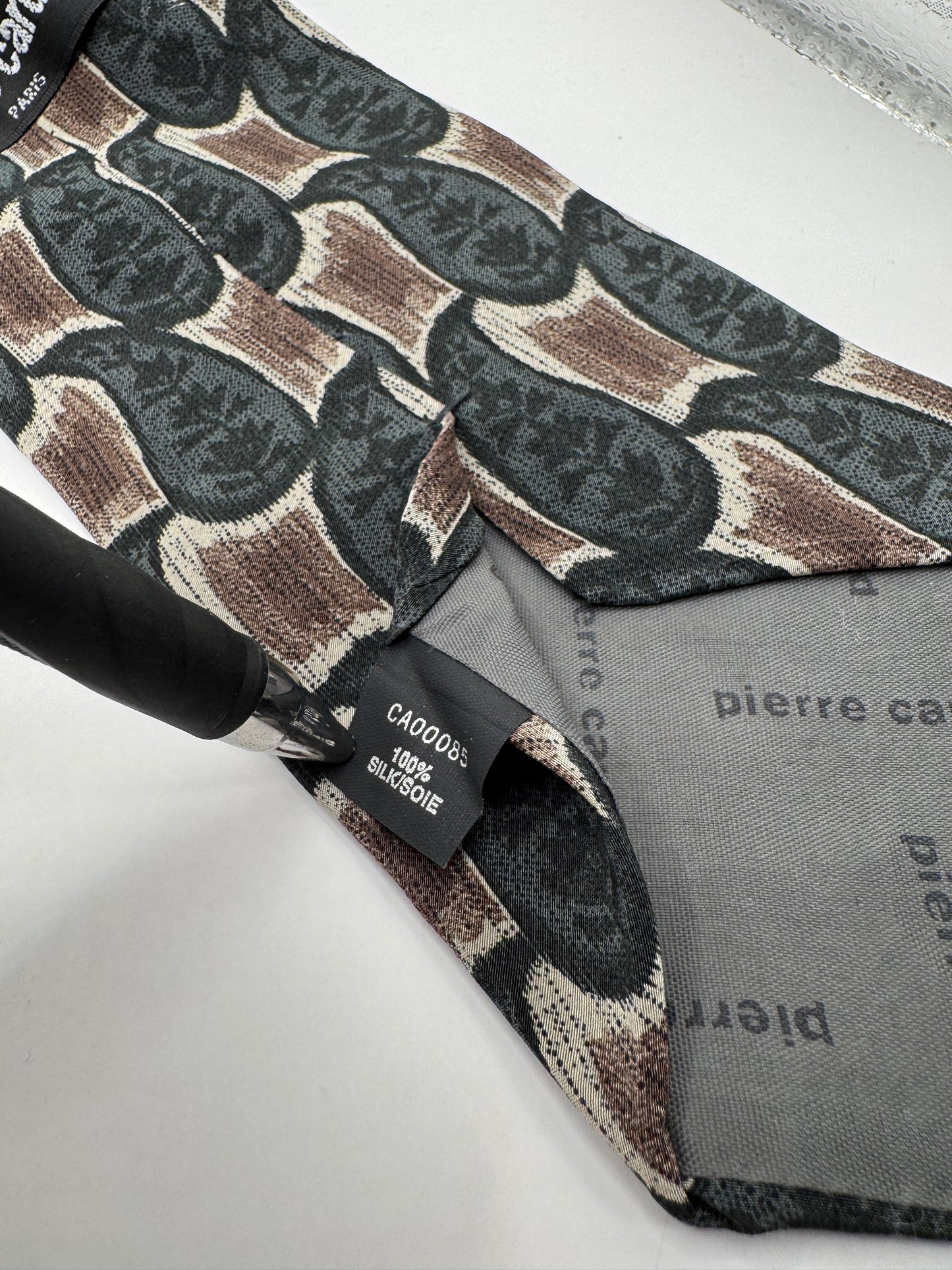 Vintage Pierre Cardin 100% Silk Tie – Brown & Black Abstract Pattern, 57” x 4”