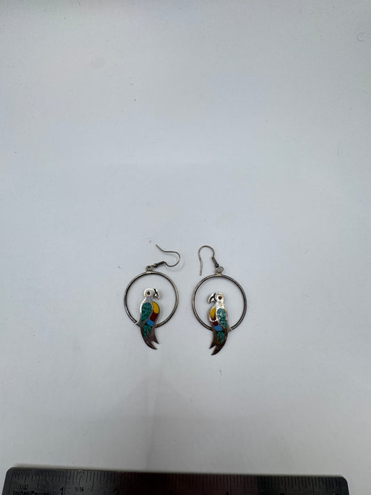 Vintage Mexico Sterling Silver Parrot Hoop Earrings – Excellent Condition