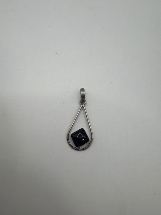 Vintage Sterling Silver Teardrop Pendant with Black Onyx