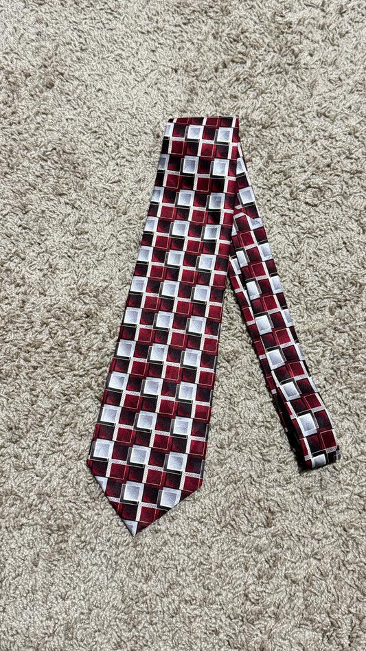 Vintage Pierre Cardin 100% Silk Geometric Tie – Burgundy Gray Abstract Designer Necktie 57” x 4”