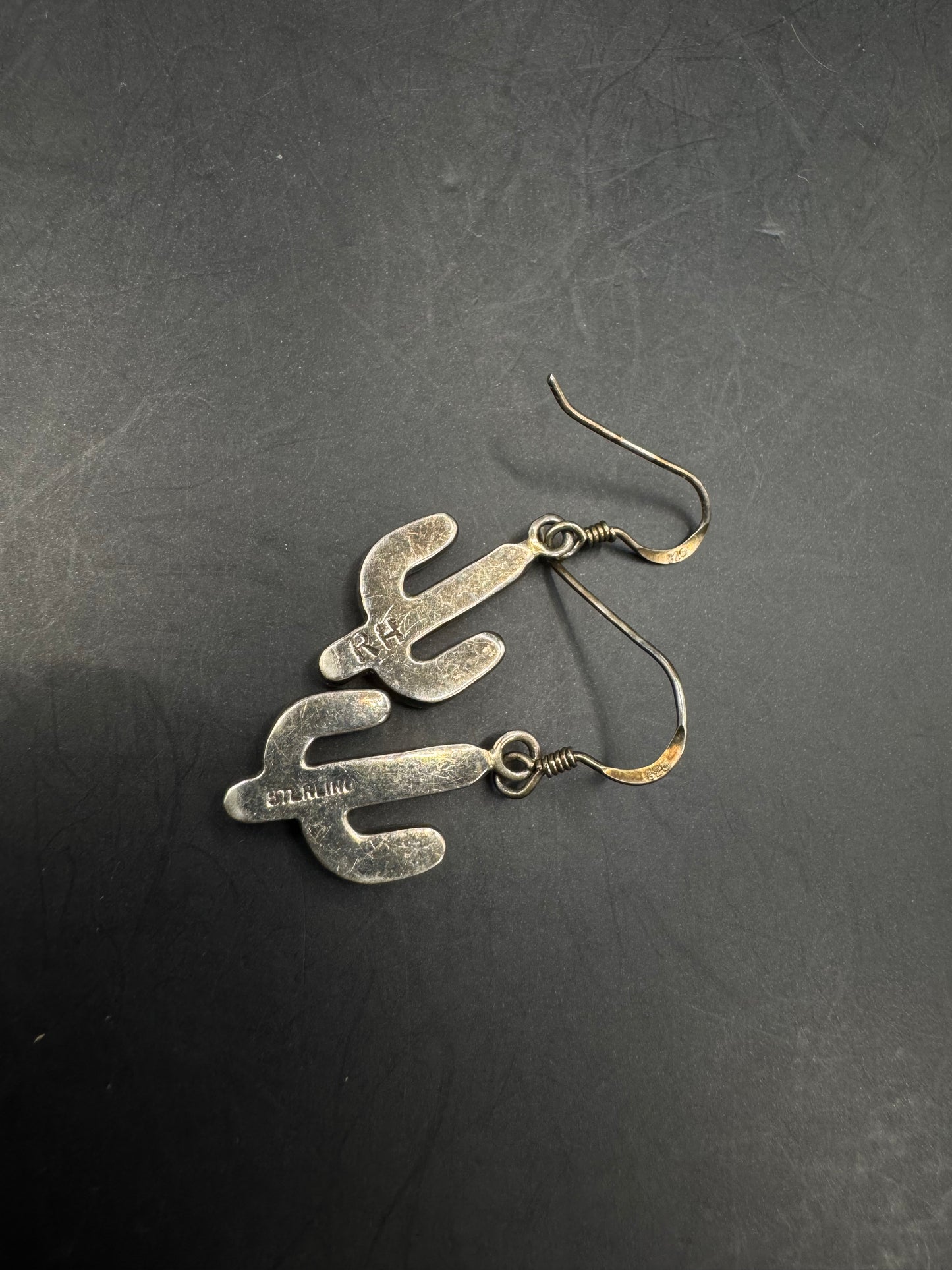 Vintage Sterling Silver Green Cactus Earrings