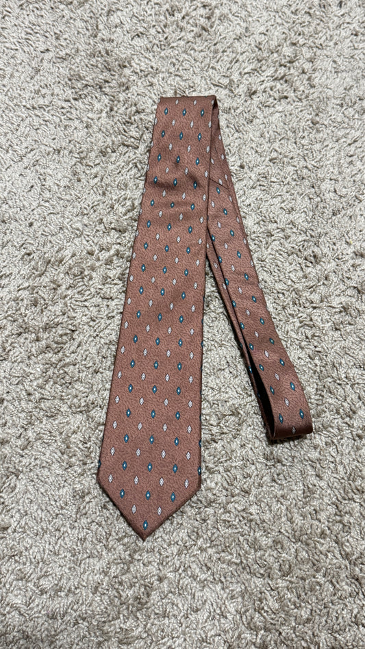 Vintage Moores 100% Silk Brown Geometric Pattern Tie – Classic Designer Style 57” x 3”