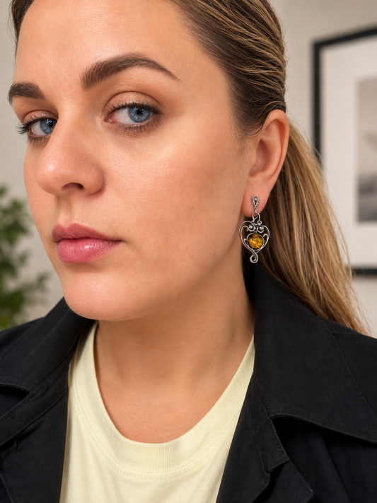 Vintage Sterling Silver & Amber Earrings