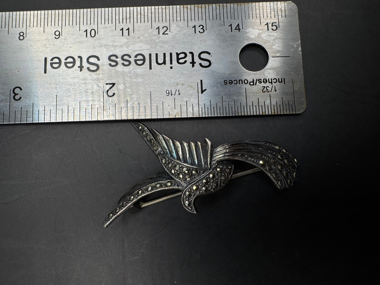 Marcasite Encrusted Bird Brooch Sterling