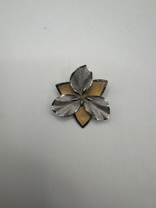 Vintage 1950s Signed BOND BOYD Sterling Silver Gold Plated Floral Brooch