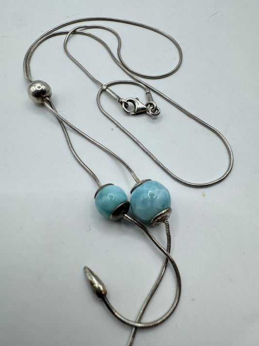 925 Sterling Silver Lariat Necklace with Blue Beads