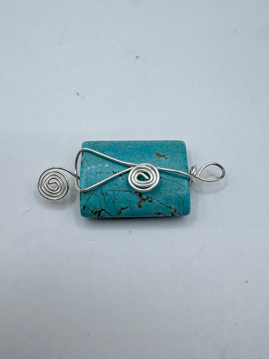 Handmade Turquoise Sterling Silver Wire-Wrapped Pendant – Excellent Condition