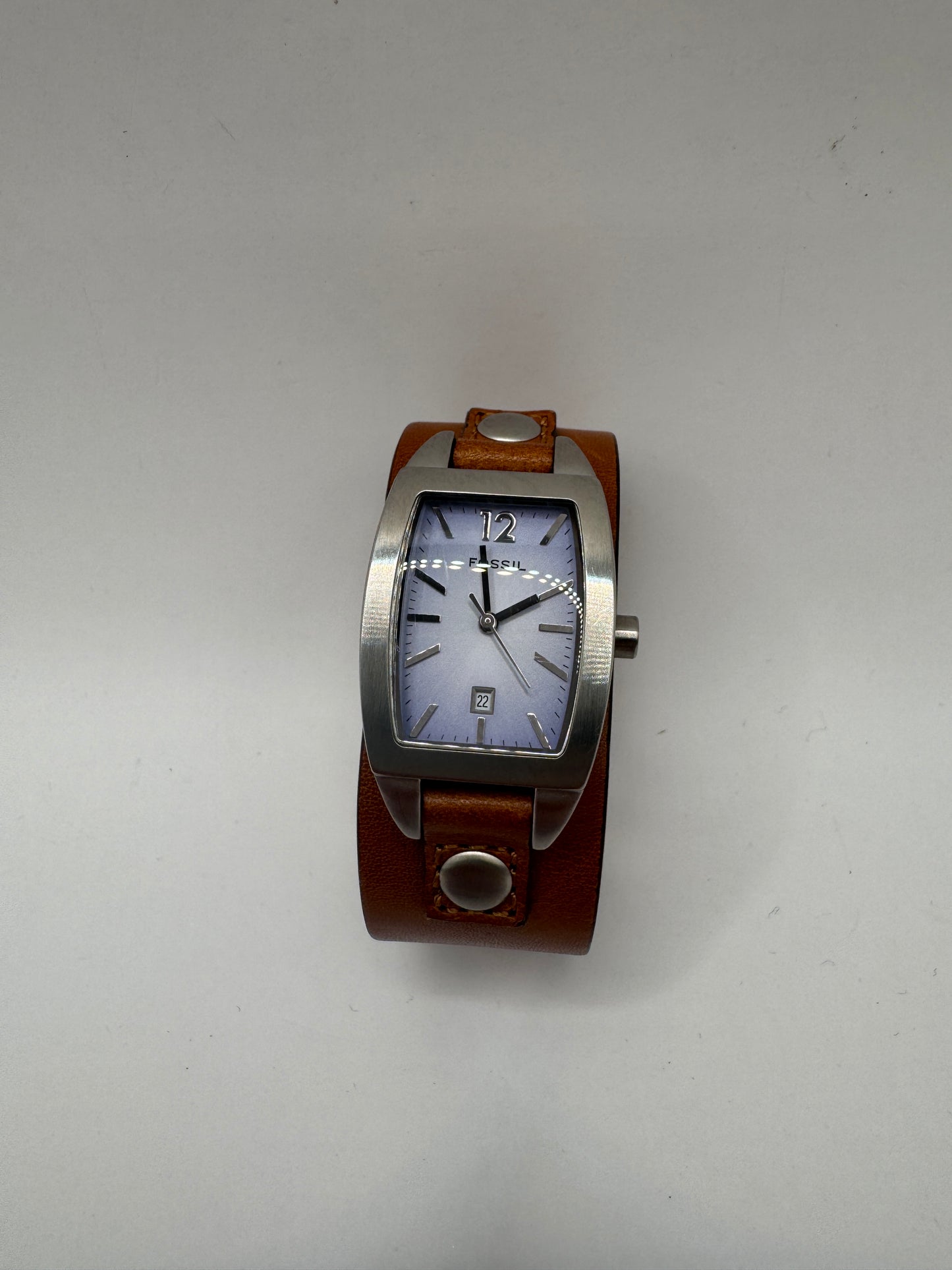 Fossil JR-8130 Women’s Watch – Wide Brown Leather Cuff & Silver-Tone Case