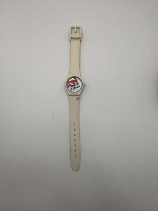 Vintage 1980s Reebok Quartz Watch – Retro Logo, Cream Band Working
