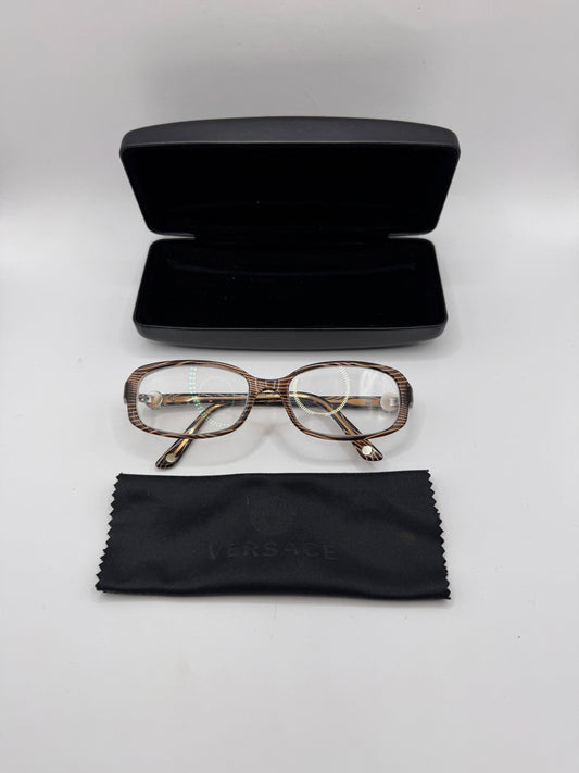 Versace Eyeglasses Frame Mod. 3149-B 934 – 52-17 130, Brown Striped Rectangle (Prescription Lenses Installed)