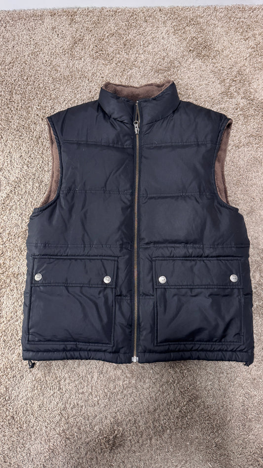 Vintage Pronto Uomo Men’s Puffer Vest – Size S, Navy, Fleece Lined, Snap Pockets