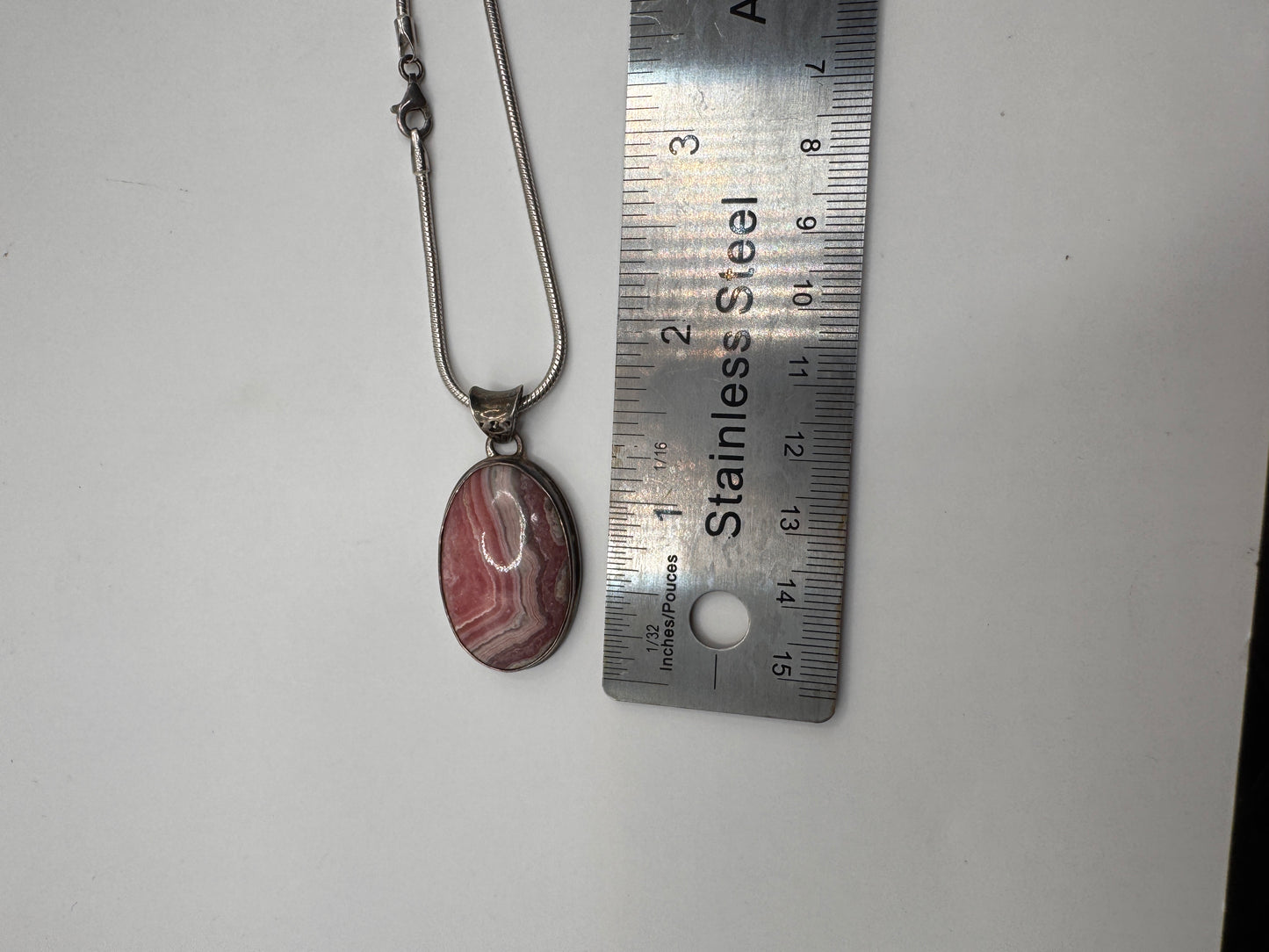 Sterling Silver Rhodochrosite Pendant Necklace – Natural Banded Pink Stone, 925
