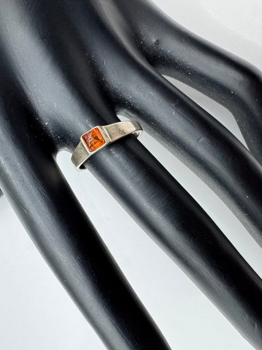 Silver 925 Square Amber Ring Size 7.5