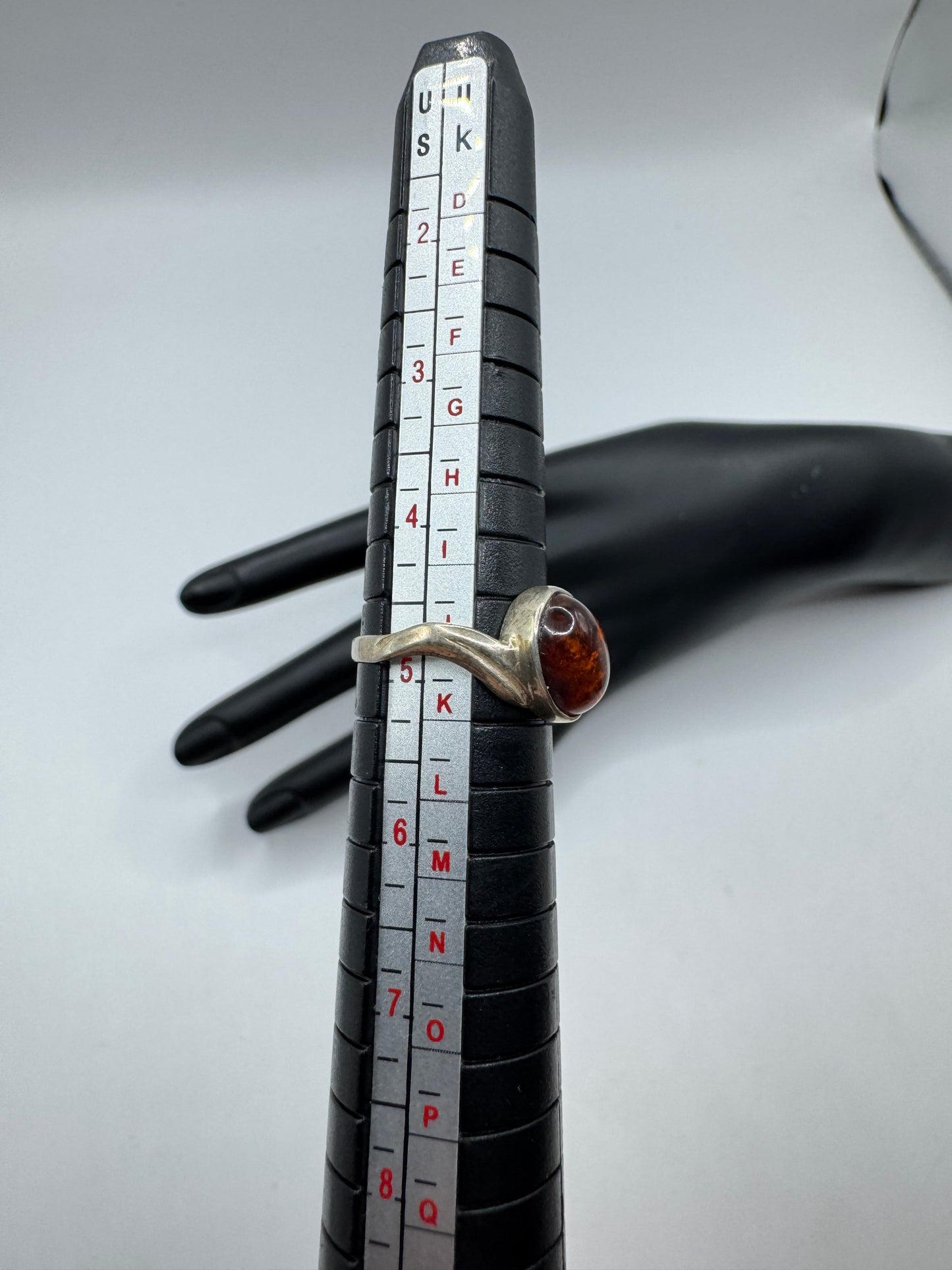 Vintage Sterling Silver Oval Amber Ring Size 5