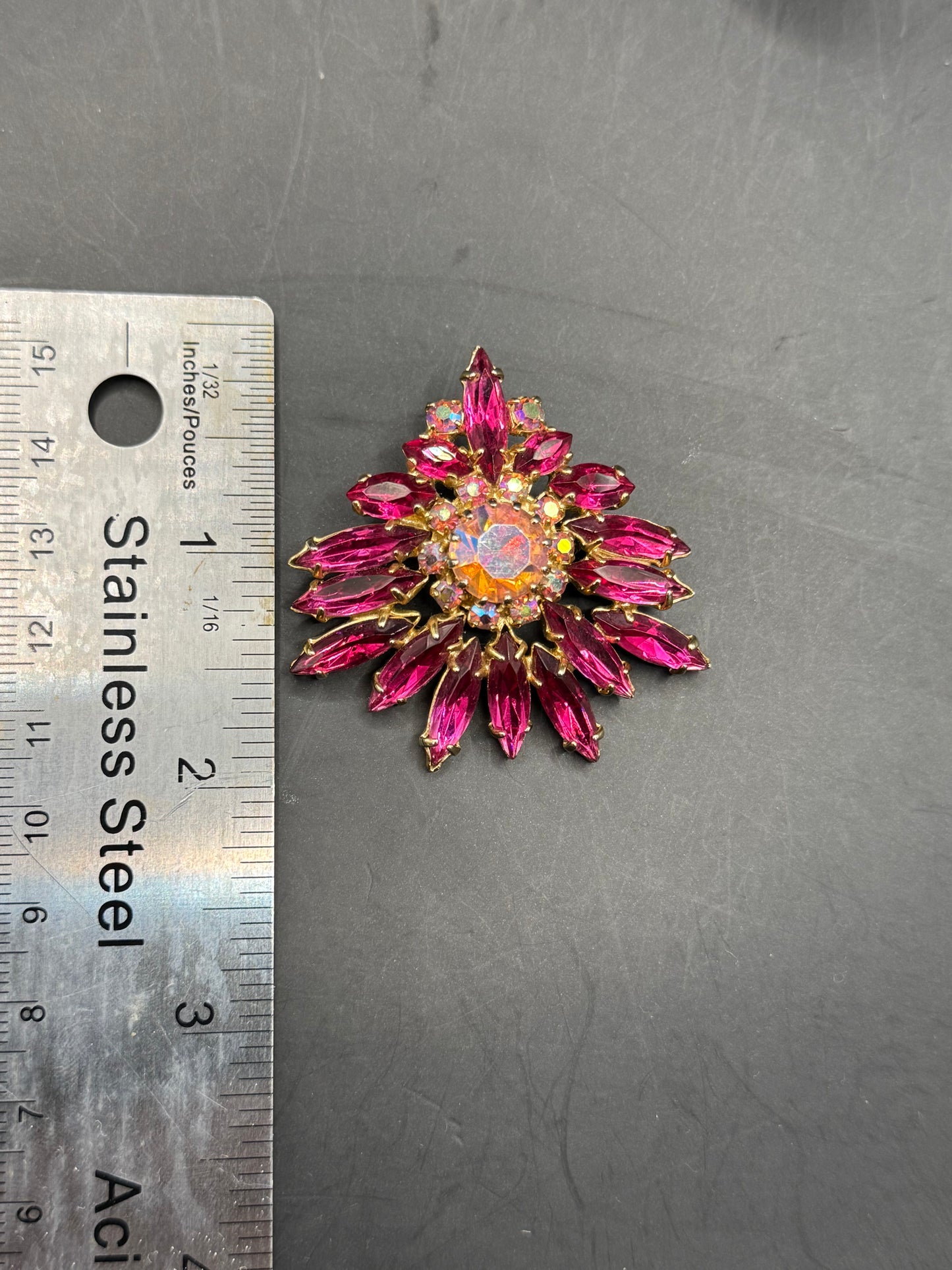 Vintage Pink Rhinestone Brooch