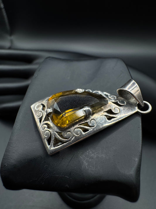 Vintage Sterling Silver Citrine Pendant – 1.5”