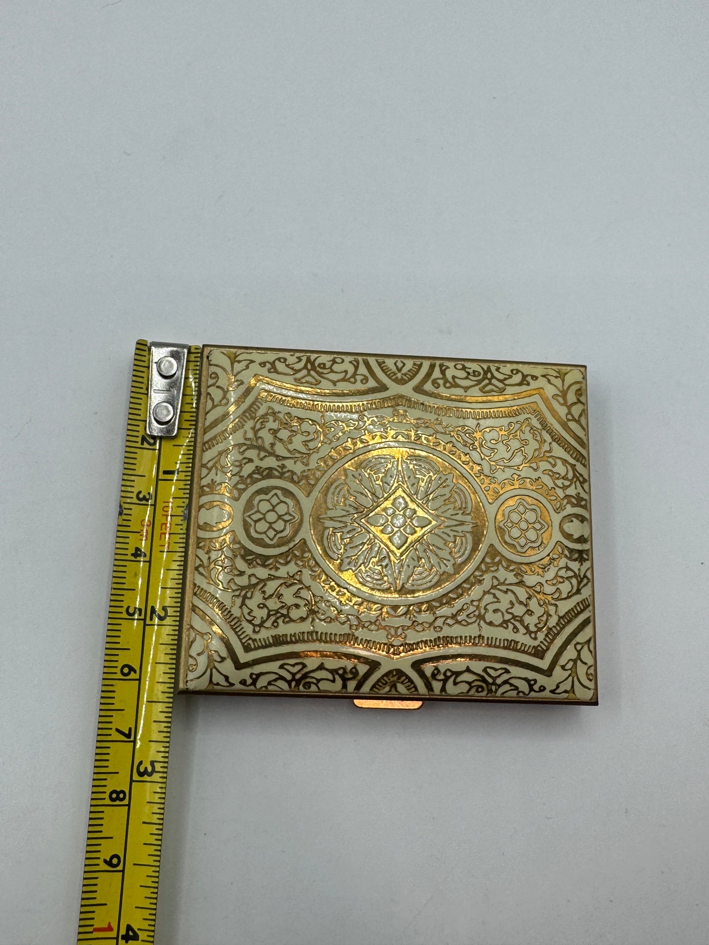Early 1960s Italian Hand-Tooled Gold Leather Powder Compact with Mirror