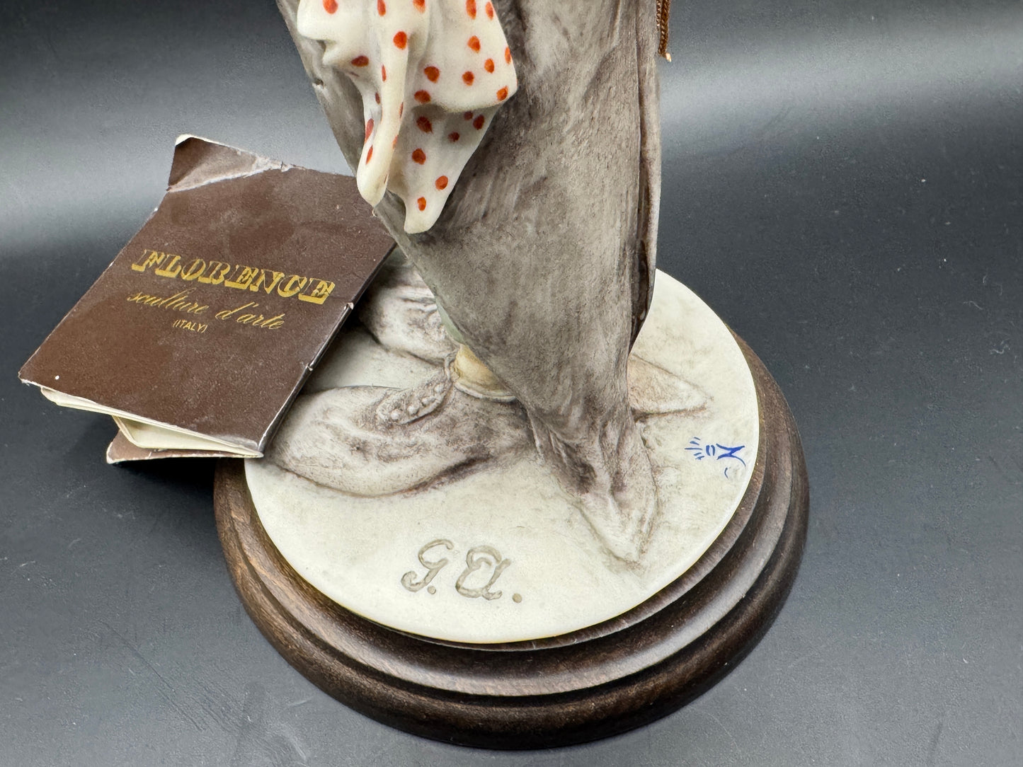 Giuseppe Armani Florence Capodimonte Clown Sculpture – Signed G. Armani – Hand Painted Sculpture on Wood Base – 14” Tall