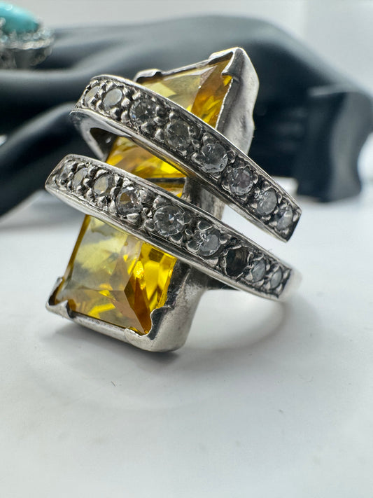 Sterling Silver Statement Rings - Turquoise & Citrine