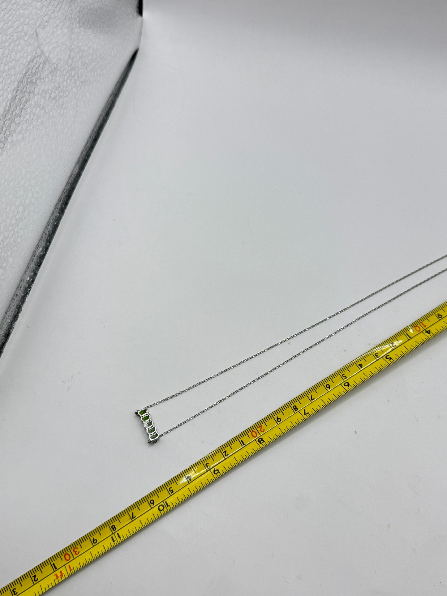 Vintage Sterling Silver Green Crystal Bar Necklace – Minimalist 925 Pendant Necklace 20”