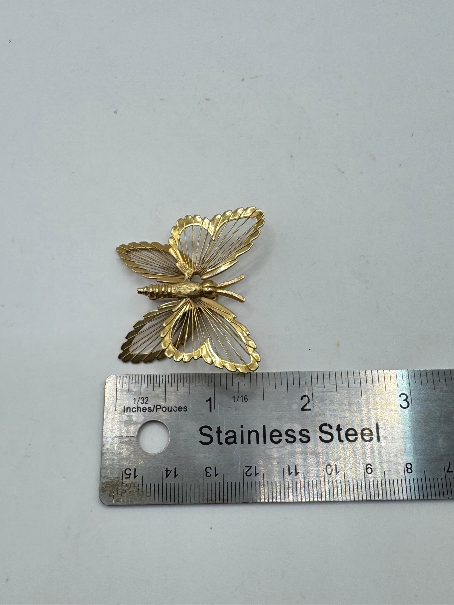 Vintage MONET Butterfly Brooch – Gold Tone Wire Wing Designer Pin 2” x 1.5”