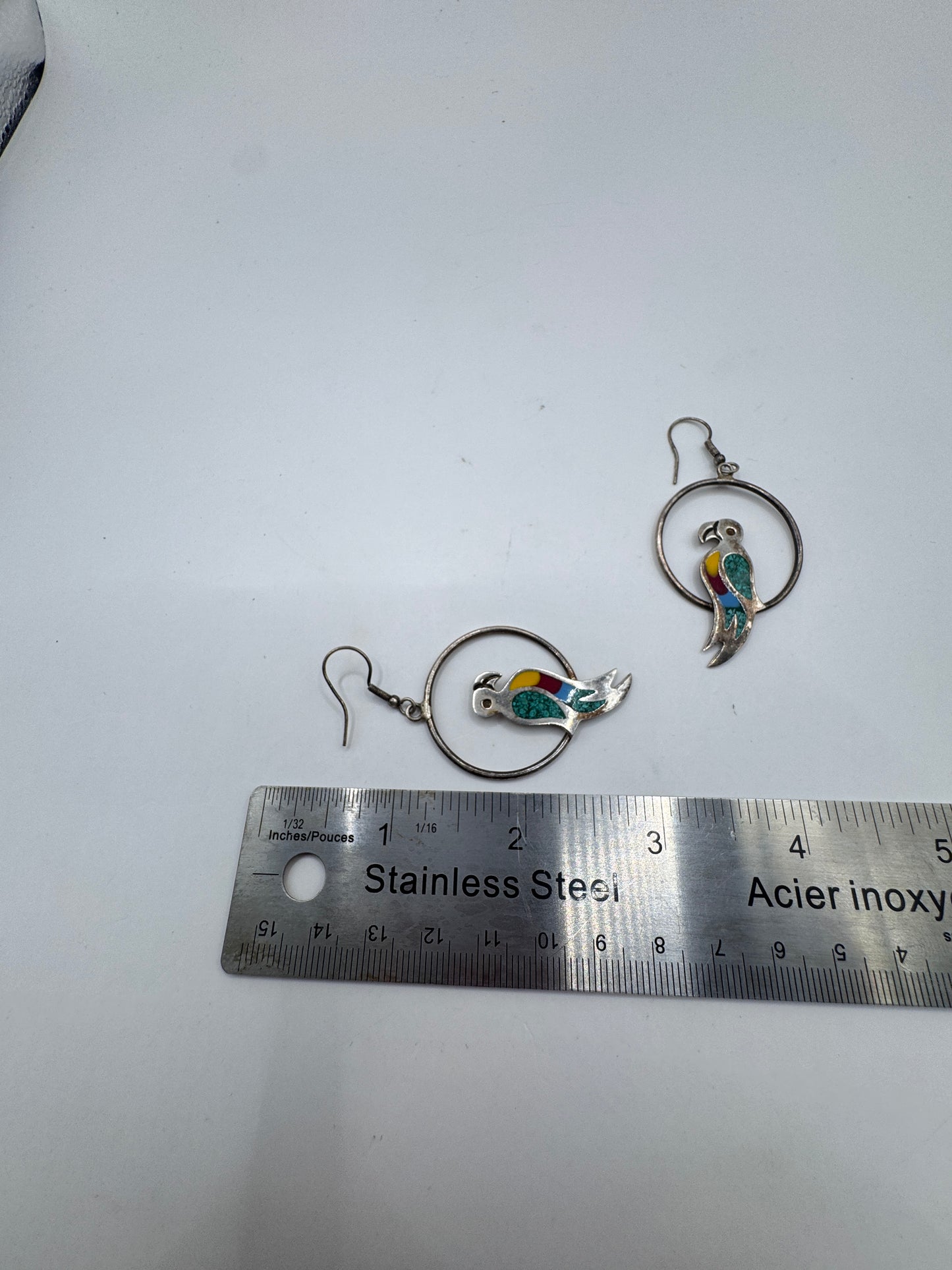 Vintage Mexico Sterling Silver Parrot Hoop Earrings – Excellent Condition