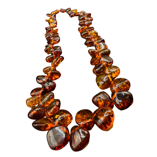 Baltic Amber Vintage Beaded Necklace – Authentic, Handcrafted, 26.5"