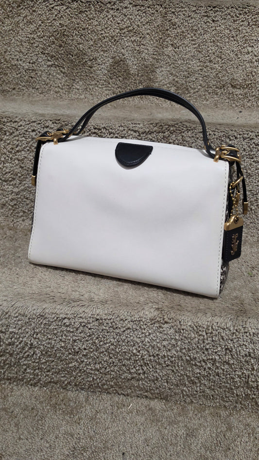 Coach 1941 Glovetanned Leather & Genuine Snakeskin Kisslock Frame Satchel White