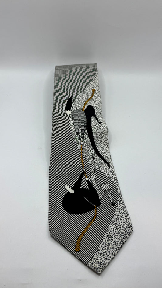 Vintage The Beatles 100% Silk Novelty Tie, Black and White Graphic Design