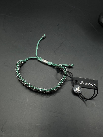 BNWT NOGU Bracelet – Green Cord & Silver Tone Chain, Adjustable, Modern Style