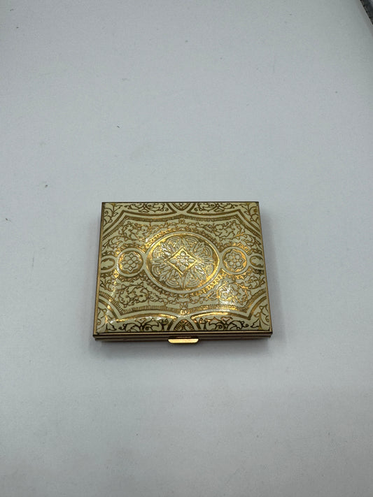 Early 1960s Italian Hand-Tooled Gold Leather Powder Compact with Mirror