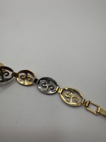 Vintage Two-Tone Sterling Silver Bracelet – Scroll Design, 925