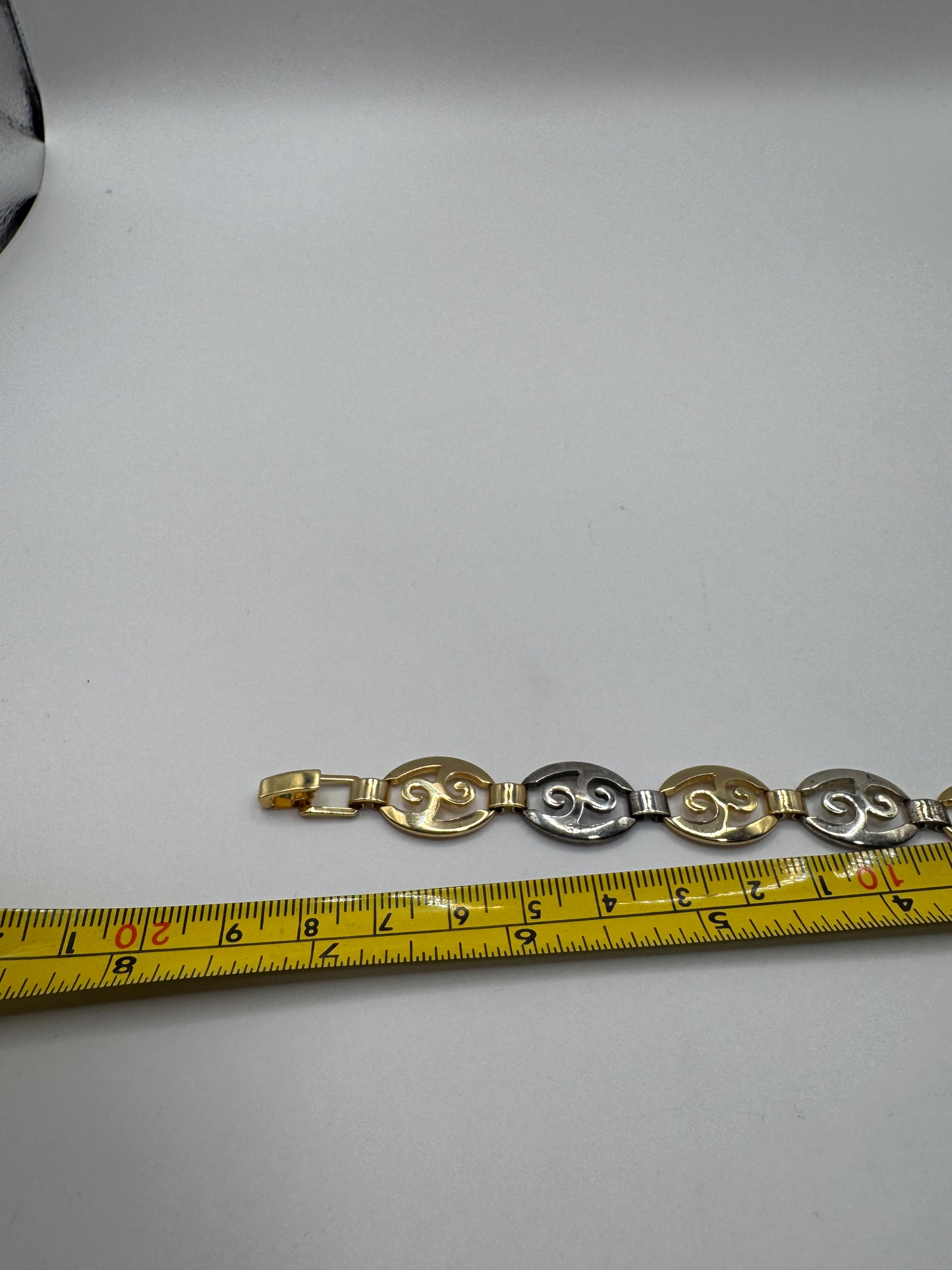 Vintage Two-Tone Sterling Silver Bracelet – Scroll Design, 925