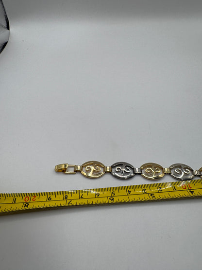 Vintage Two-Tone Sterling Silver Bracelet – Scroll Design, 925