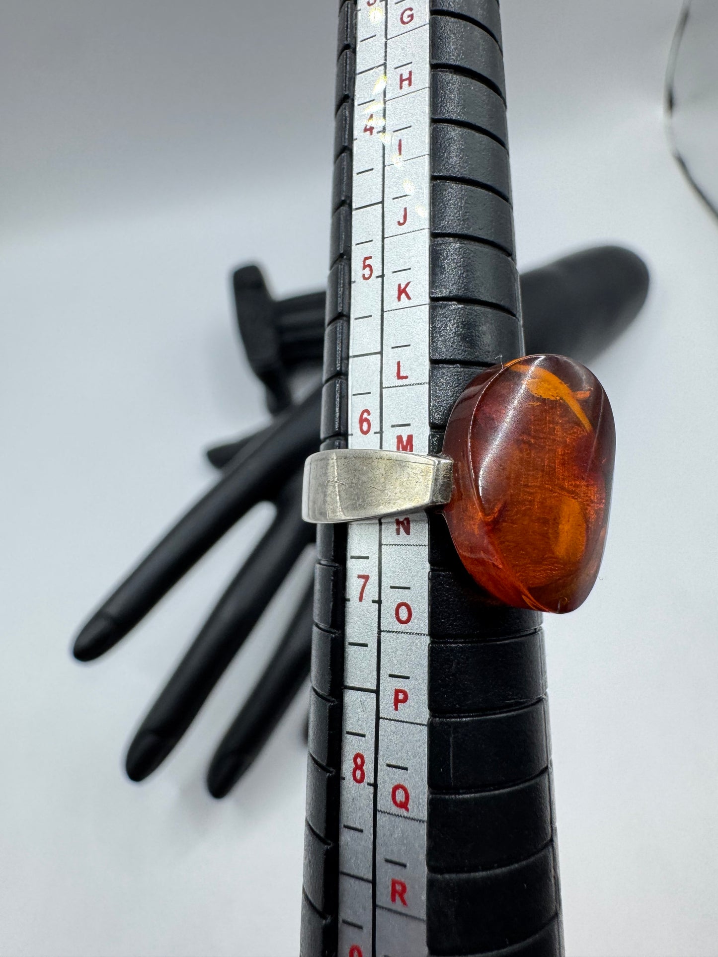 Vintage Sterling Silver Oval Amber Ring Size 6.5