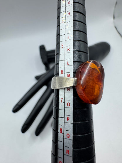 Vintage Sterling Silver Oval Amber Ring Size 6.5
